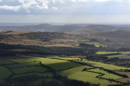 France, Finistere, Parc Naturel Regional d'Armorique (Armorica Regional Natural Park), Monts d'Arree, the Saint Michel chapel at the top of Menez Mikael in the background (aerial view)