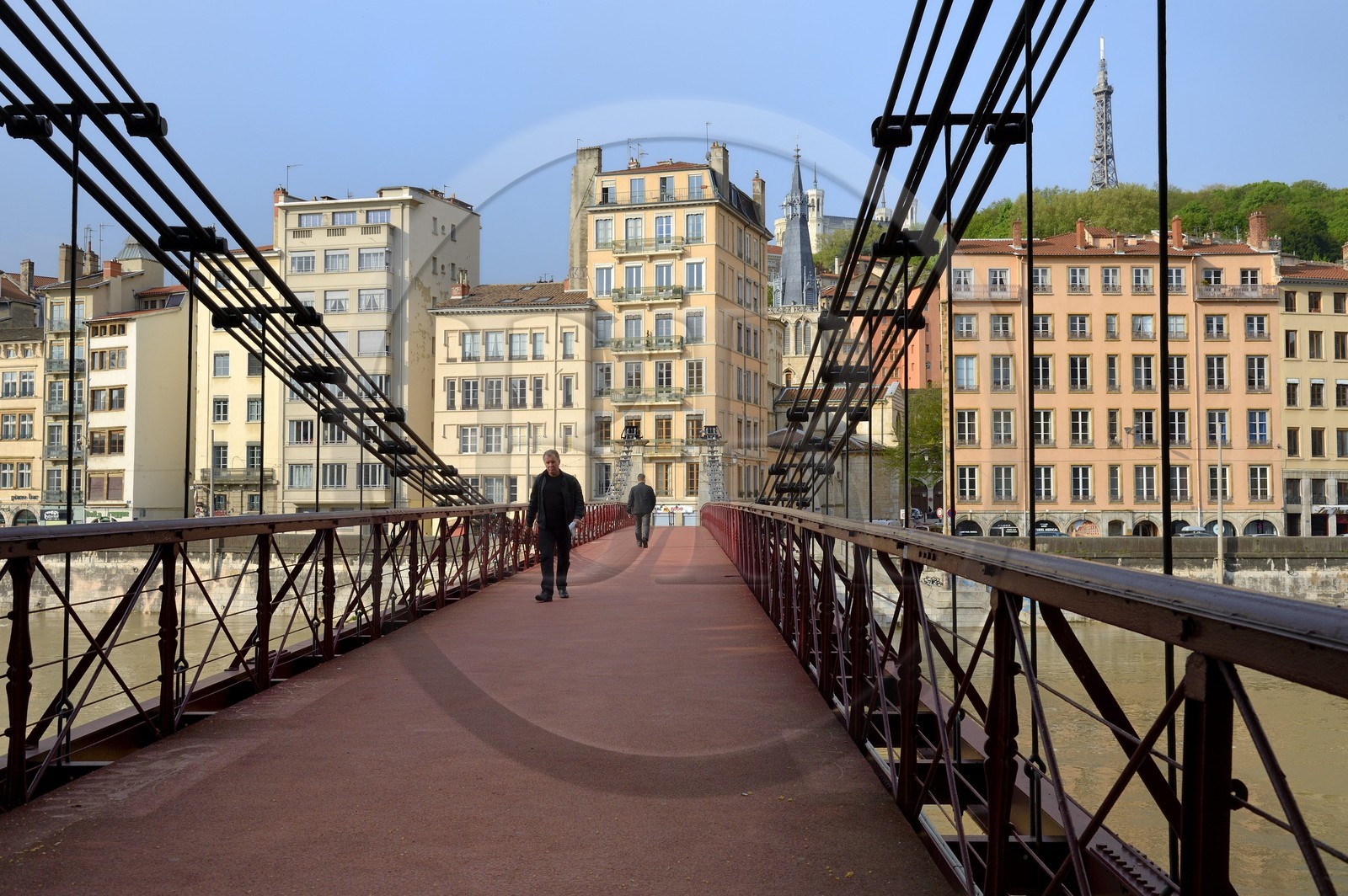 France, Rhone, Lyon, historical site listed as World Heritage by UNESCO, Quai Bondy and the Saint Vincent Footbridge over the Saone River