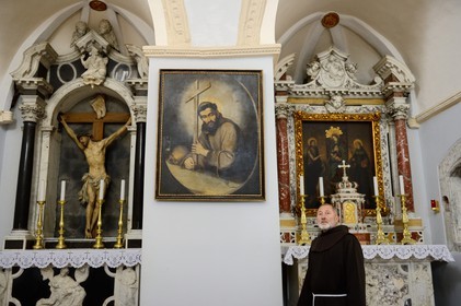 Croatia, Dalmatia, Krka National Park, the Visovac Franciscan Monastery, Saint Francis of Assisi portrait in the church