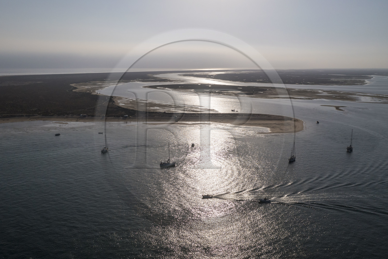 Portugal, Algarve, Ria Formosa Natural Park, Faro, Island of Barreta or Deserta (Ilha da Barretta or Deserta)(aerial view)