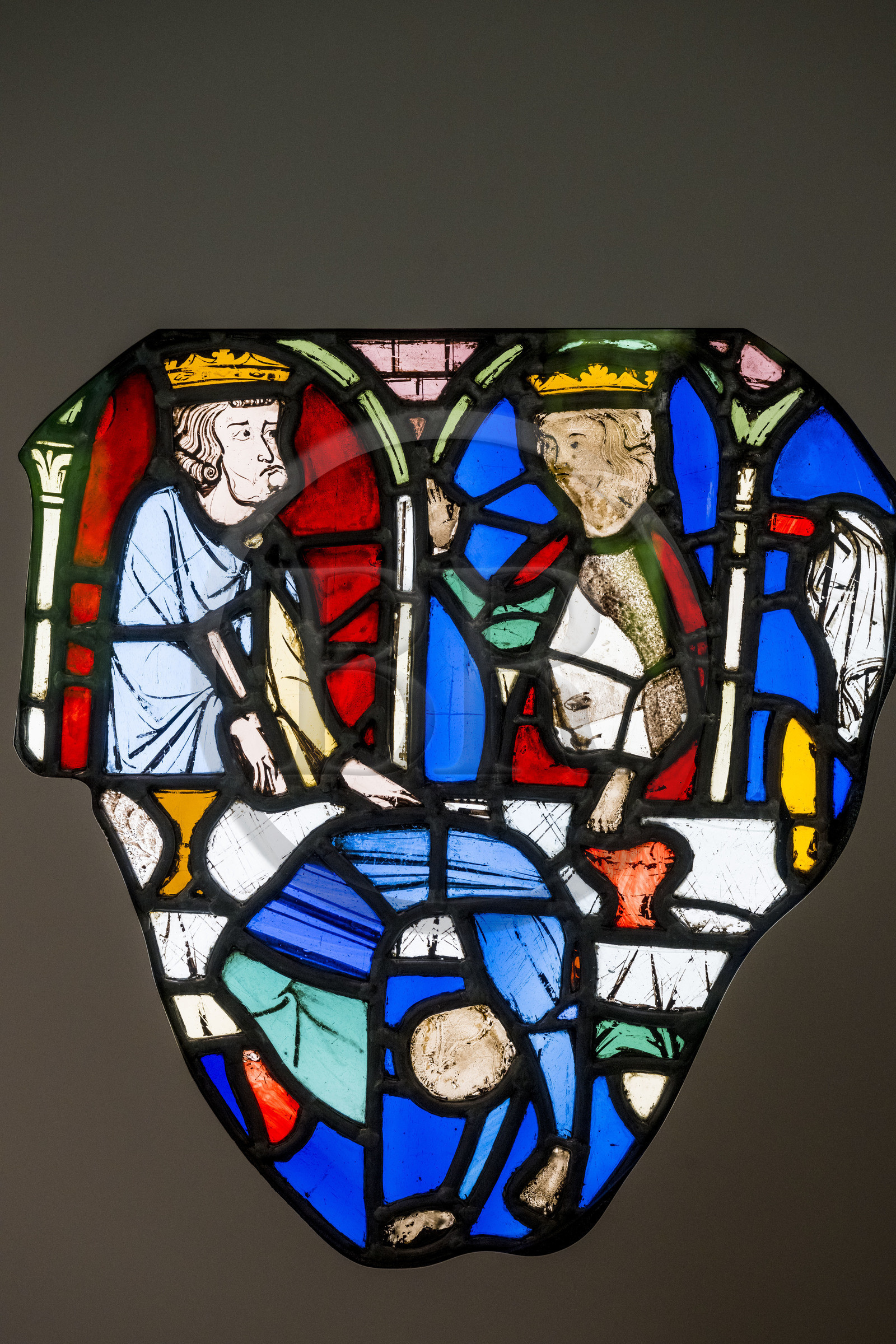 France, Paris, Musée de Cluny - Musée national du Moyen-Age (Middle Ages Museum in the former Hotel de Cluny), stained glass representing a scene from the life of Saint John the Baptist, dance of Salome before Herod, from the Sainte-Chapelle in Paris, around 1260