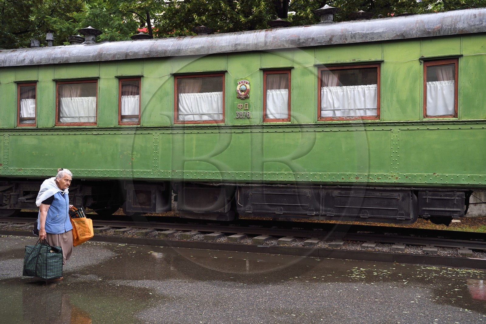 Géorgie, Kartlie intérieure, Gori, ville natale de Joseph Staline, musée Staline, le wagon de chemin de fer Pullman vert personnel de Staline, blindé et pesant 83 tonnes
