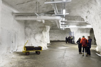 Norway, Svalbard, Spitzbergen, Longyearbyen, Svalbard Global Seed Vault (Seed Bank), antechamber of the 3 storage areas dug in the rock and at a constant temperature of -4°C provided by the permafrost