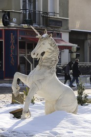 France, Manche, Cotentin, Saint Lo, sculpture of unicorn, symbol of the city
