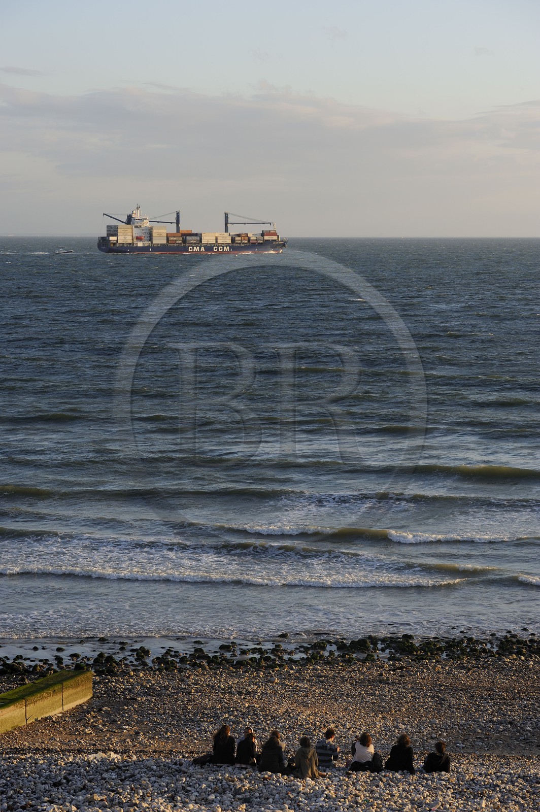 France, Seine Maritime, Le Havre, observation of the transit of large container ships from the main beach in Sainte-Adresse
