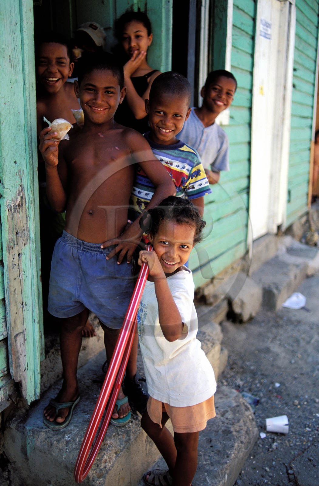 Dominican Republic, Santo Domingo, old colonial district, children playing in a popular street