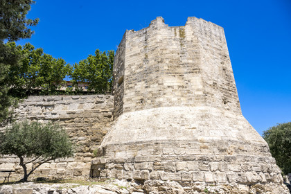 France, Bouches du Rhone, Arles, the ramparts listed as World heritage by UNESCO, remains of the surrounding walls of the ancient castrum of the Roman colony of Arelate dating from the 1st century, the Mourgues Tower