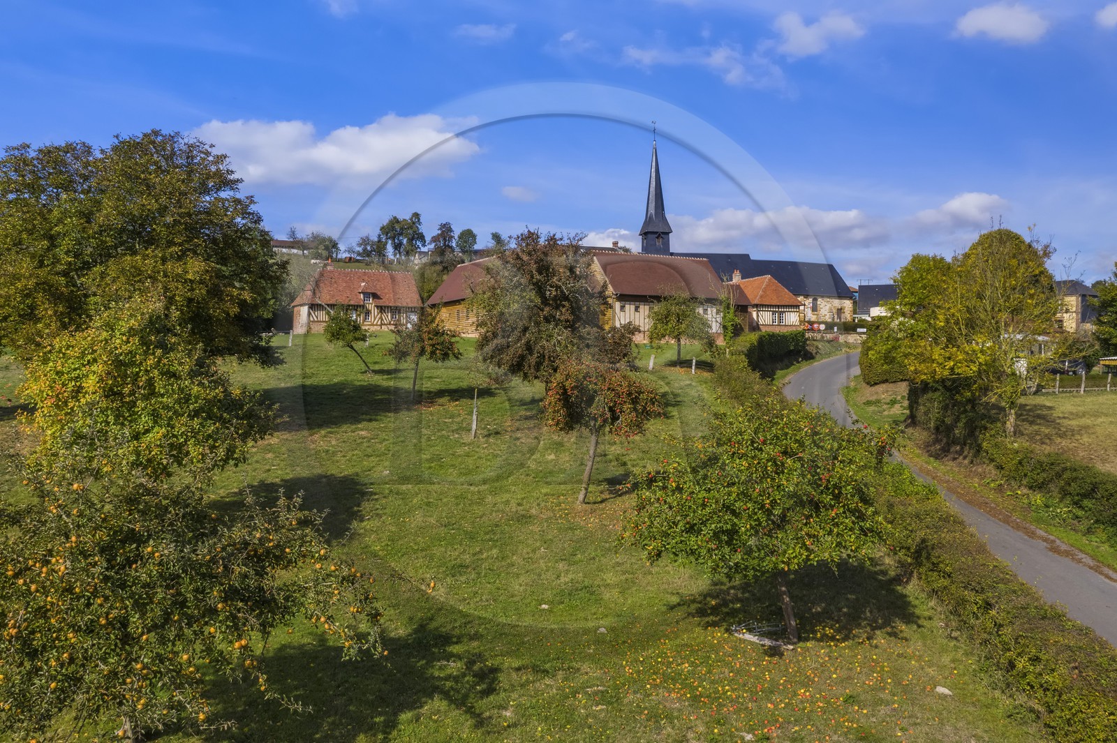 France, Orne (61), Pays d'Auge, village de Camembert (vue aérienne)