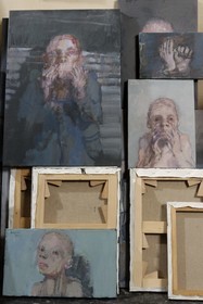 France, Seine-Saint-Denis (93), atelier de Bagnolet en novembre 2003, paintures de Jean Rustin