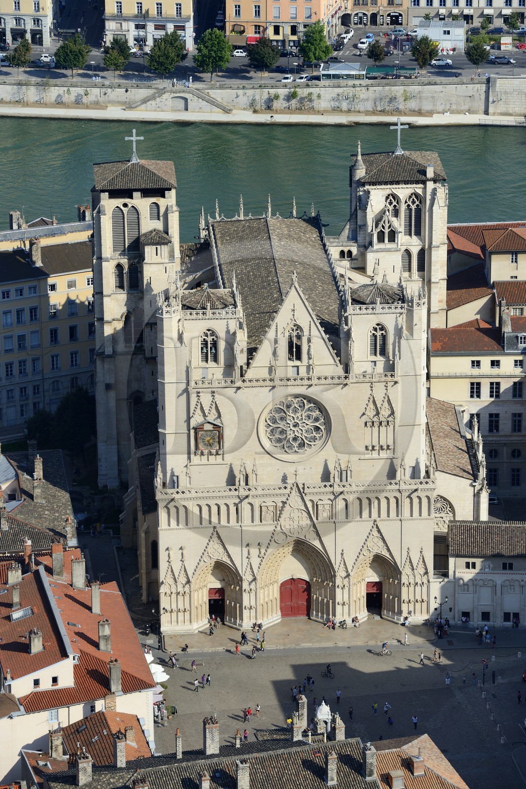 France, Rhone, Lyon, historical site listed as World Heritage by UNESCO, Vieux Lyon (Old Town), Saint Jean Cathedral (Saint John's Cathedral) along the Saone river