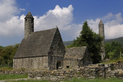 Republic of Ireland, Wicklow County, region of Wicklow Mounts, monastic site of Glendalough, Saint Kevin church and round tower