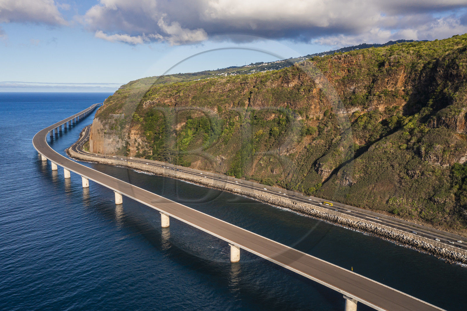 France, Reunion island (French overseas department), la Grande Chaloupe à La Possession, the New Coastal Route (Nouvelle Route du Littoral - NRL), the 5.4 km long maritime viaduct between the capital Saint-Denis and la Grande Chaloupe (aerial view)