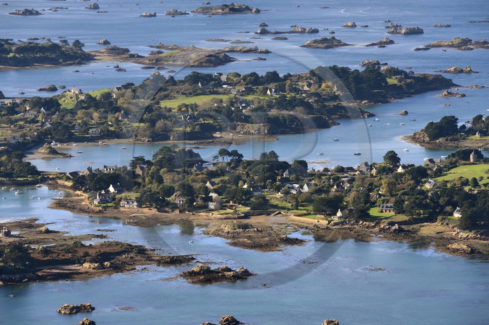 France, Cotes-d'Armor, Brehat island, Keranroux chapel(aerial view)