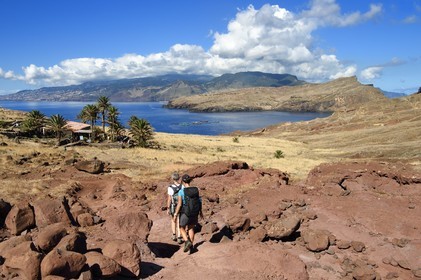 Portugal, Madeira Island, hike in the Ponta de Sao Lourenço nature reserve in the far east of the island, arrival at Casa do Sardinha