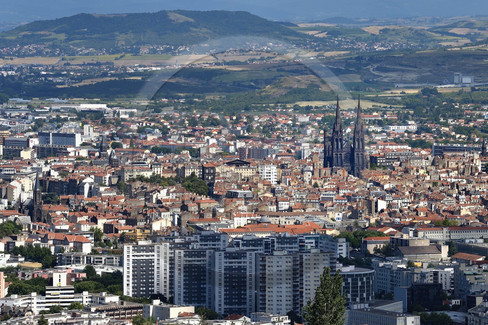 France, Puy de Dome, Clermont Ferrand, 13th century Notre-Dame de l'Assomption cathedral, the two 90 m high arrows designed by Viollet-le-Duc