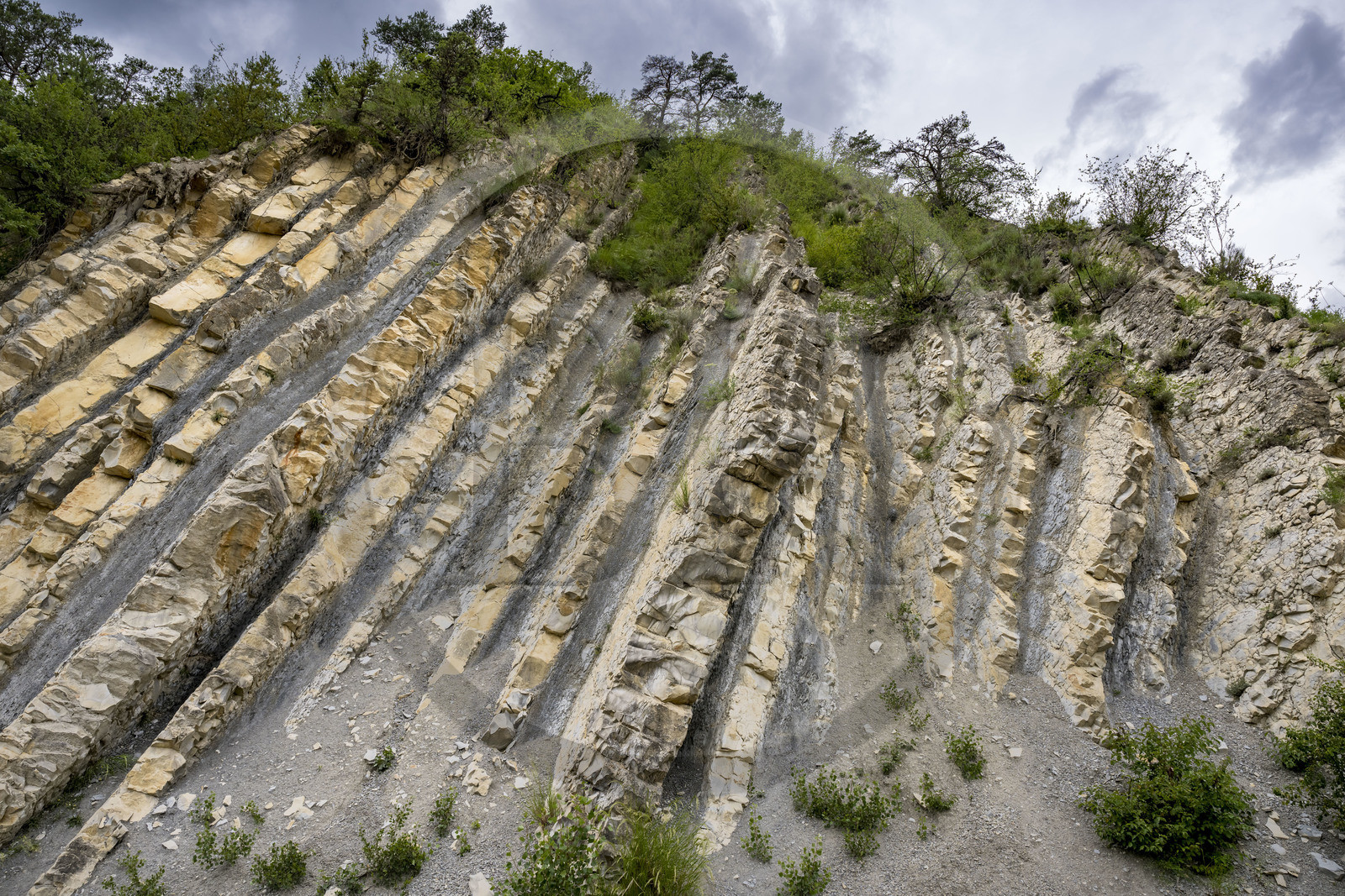 France, Drôme (26), parc naturel régional des Baronnies provençales, La Charce, le site géologique du Serre de l'Ane, couches géologiques calcaires-marnes de 132 millions d’années, chaque double strate calcaire marne représente 20000 ans