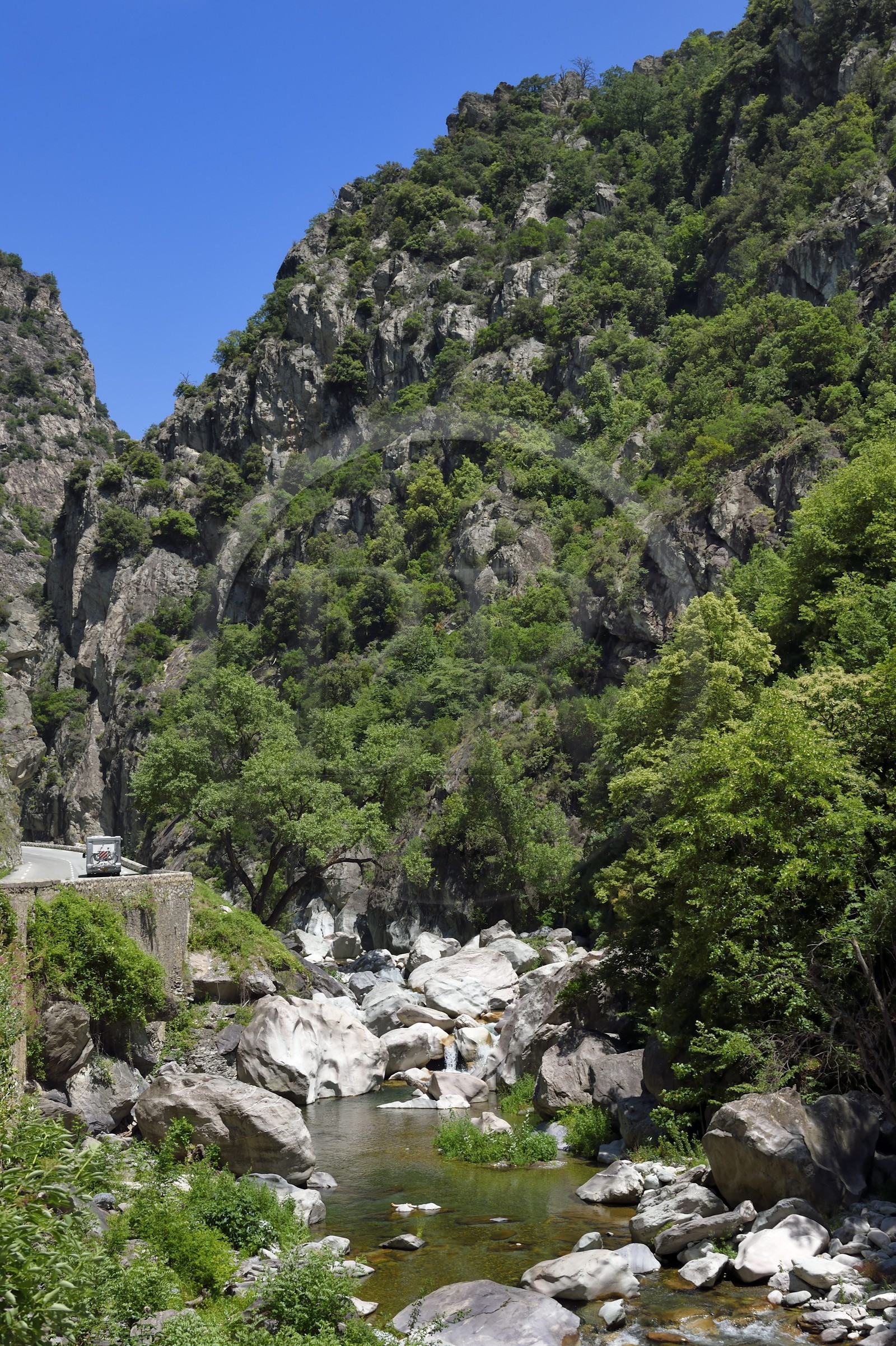 France, Alpes-Maritimes (06), vallée de la Roya, les gorges de Paganin entre Saorge et Tende, la rivière de La Roya
