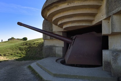 France, Calvados (14), Longues-sur-Mer, batterie allemande du Mur de l'Atlantique équipée de canons de marine de 150 mm