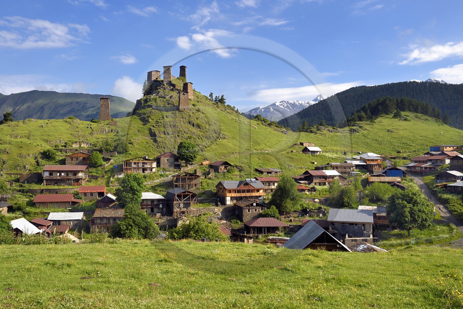 Georgia, Kakheti, Tusheti National Park, Omalo, the fortress of Keselo in Zemo (upper) Omalo served as a refuge for locals in wartime, medieval fortified towers