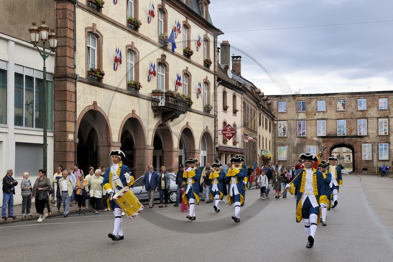 France, Vosges, Senones, capital of the former principality of Salm Salm which used to be part of France in 1793, changing of the guard in main street