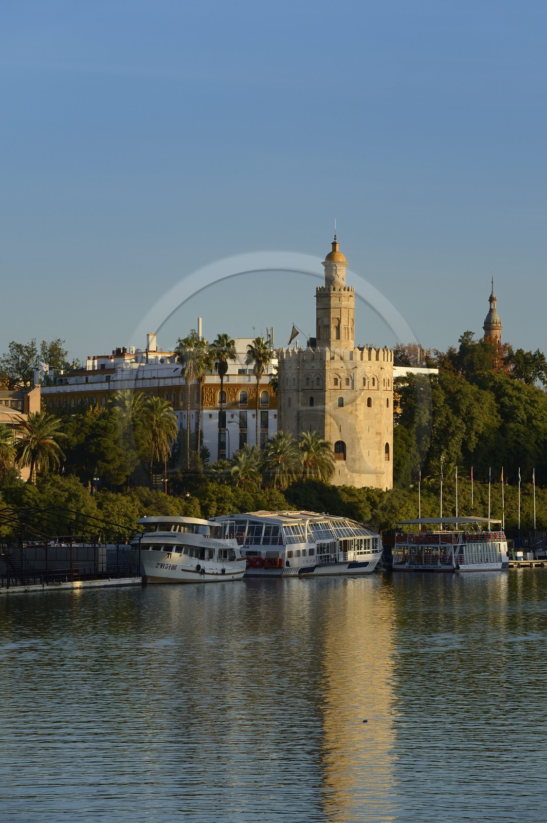 Spain, Andalusia, Seville, Guadalquivir river Banks, the Golden Tower (Torre del Oro), former military watch tower built at the beginnings of the 13th century converted to a Maritime Museum