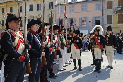 Italy, Liguria, Sarzana, Napoleon Festival, Napoleon reviews the troops along with the Marshal of the Empire Massena on the Piazza Matteotti