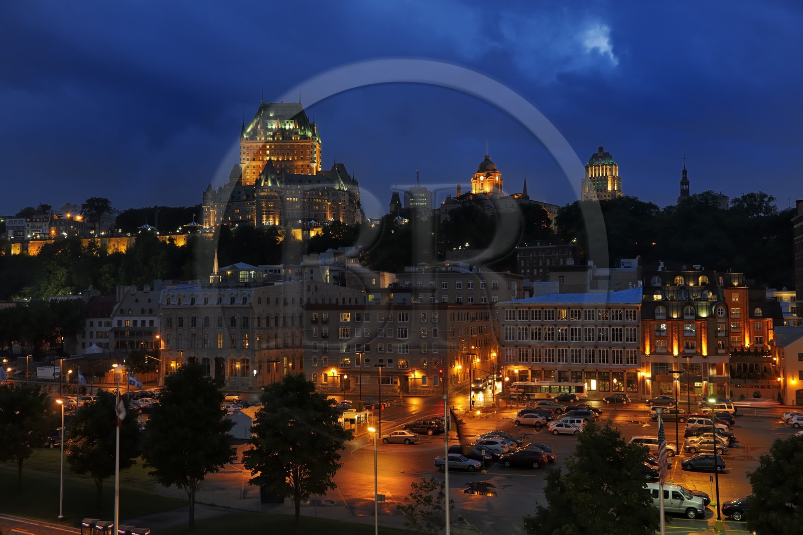 Canada, Quebec Province, Quebec City, Old Town listed as World Heritage by UNESCO, Chateau Frontenac seen from the harbour over Saint Lawrence River