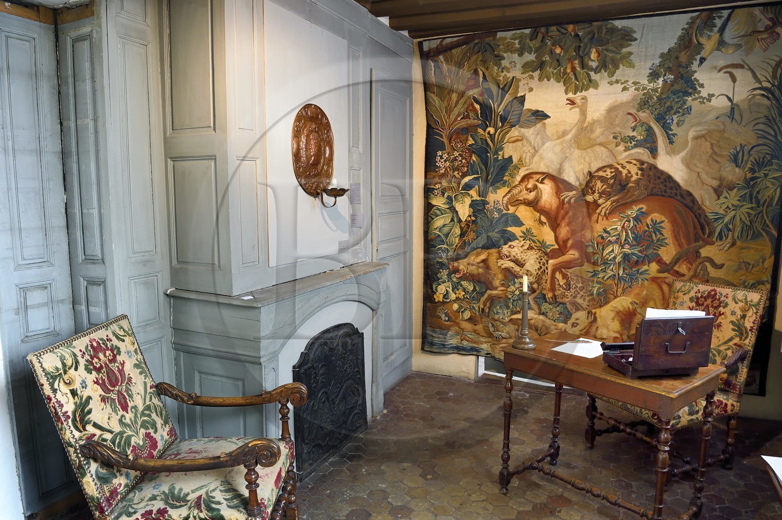 France, Aisne (02), Château-Thierry, Musée Jean de La Fontaine - Ville de Chateau-Thierry dans la maison natale du poète, cabinet de travail et d’écriture de Jean de La Fontaine