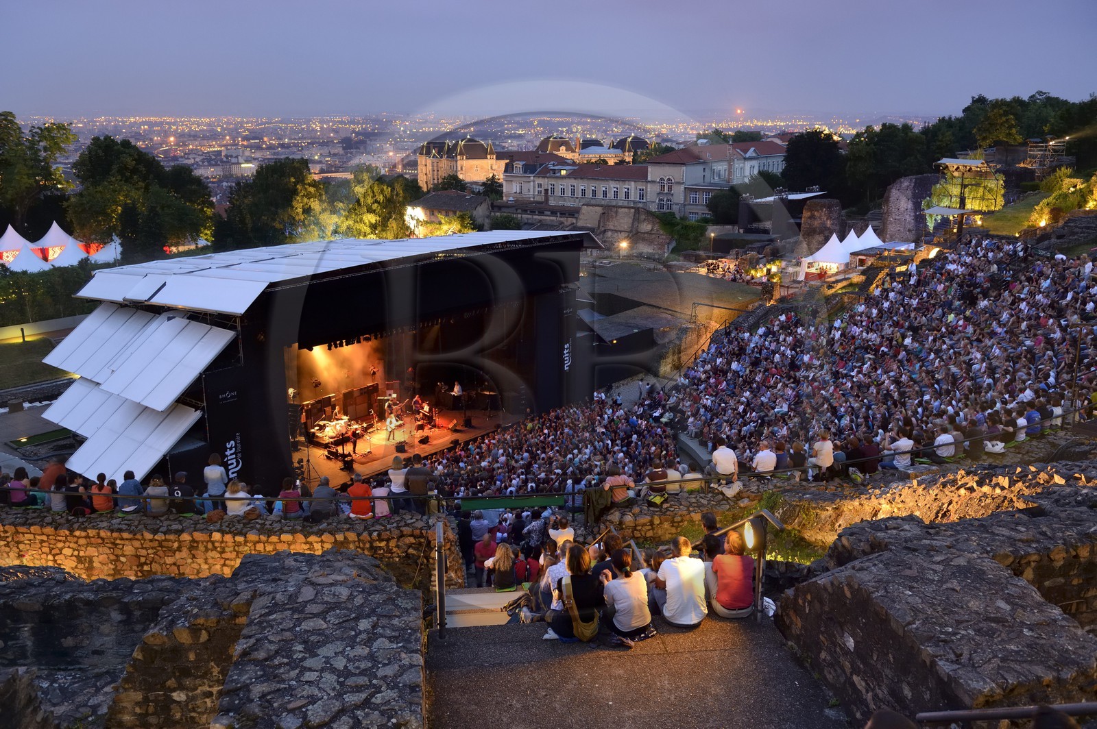 France, Rhône (69), Lyon, site historique classé Patrimoine Mondial de l'UNESCO, colline de Fourvière, théâtre romain, concert lors des Nuits de Fourvières