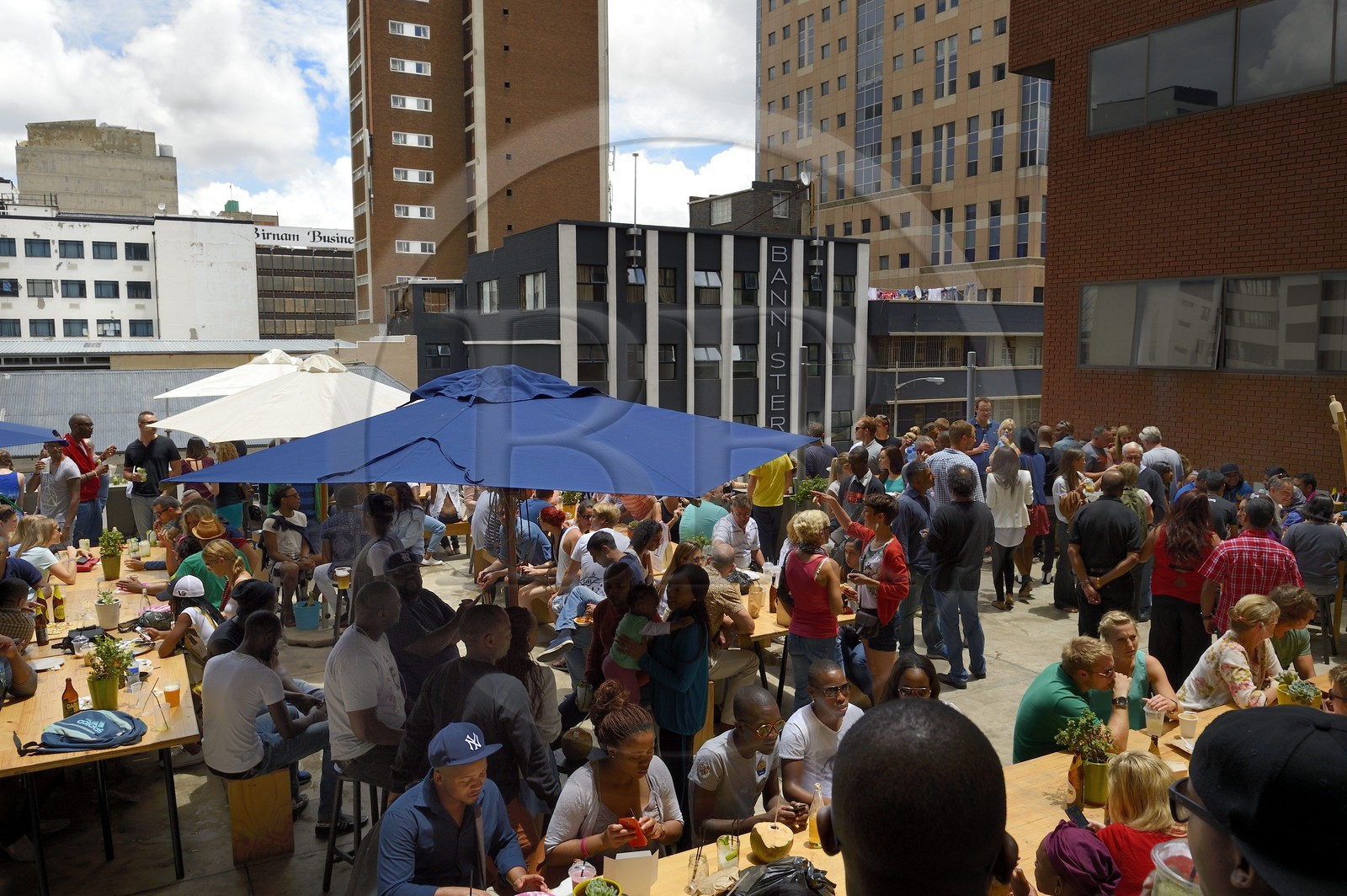 Afrique du Sud, province de Gauteng, Johannesburg, quartier de Braamfontein, Neighbourgoods Market, marché du samedi qui est autant une source d'approvisionnement pour des aliments de la ferme et des produits spécialisés comme il est un point de rencontre de la communauté pour échanger des idées et être entrainé par l'énergie qui fait Joburg