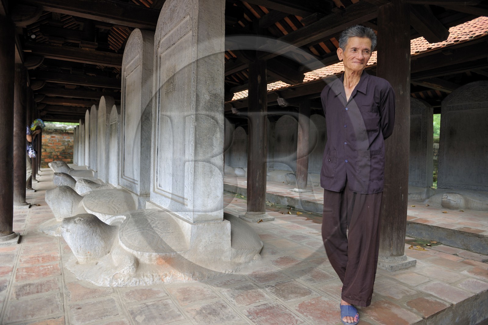 Vietnam, Hanoï, temple Van Mieu (temple de la Littérature) dédié à Confucius construit en 1070, stèles des Docteurs