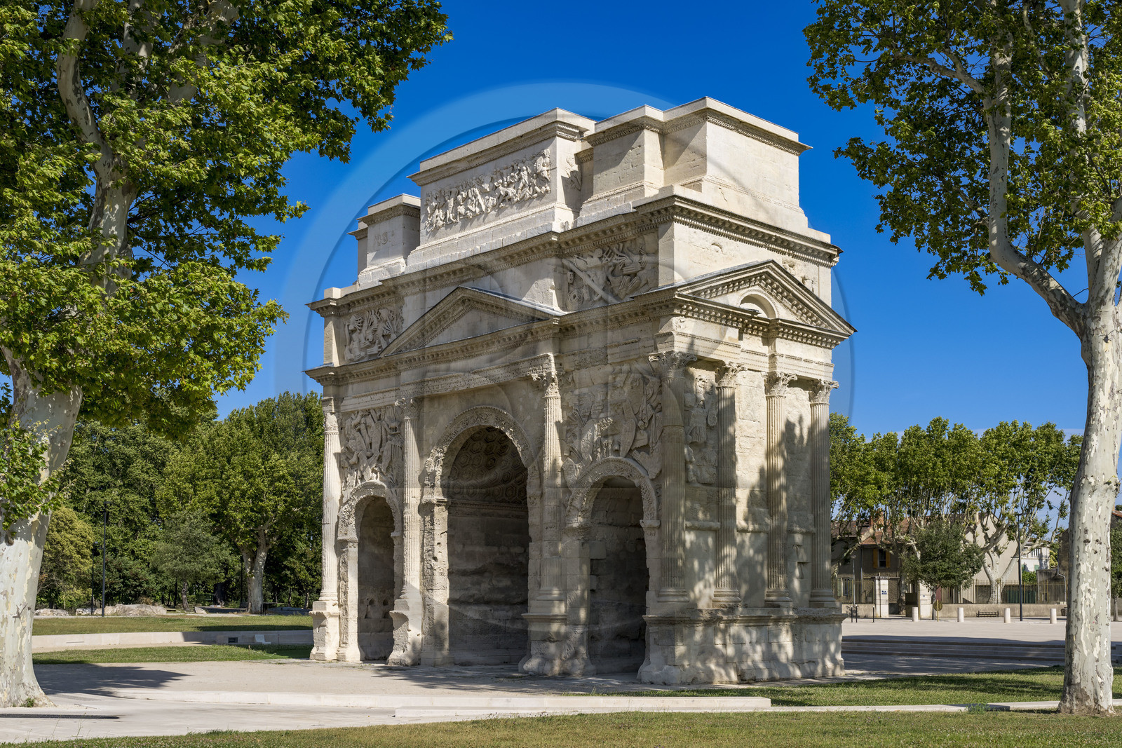 France, Vaucluse (84), Orange, l'arc de triomphe d'Orange, classé Patrimoine Mondial de l'UNESCO, arc monumental romain du début du Ier siècle