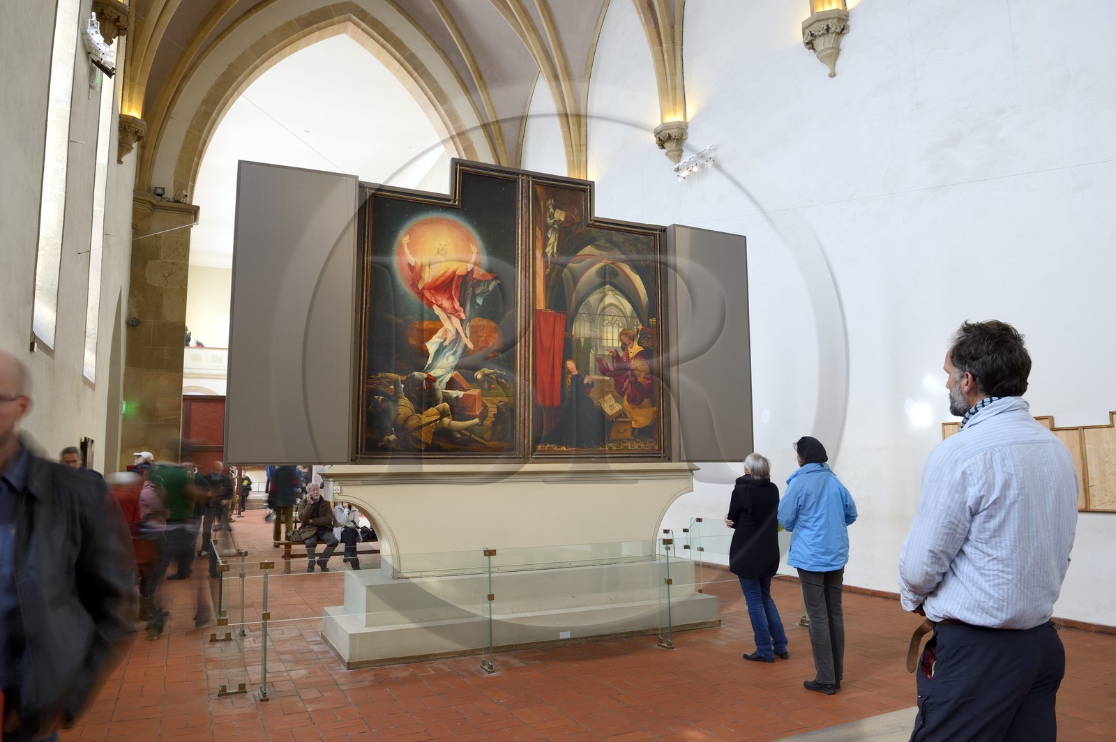 France, Haut-Rhin (68), Colmar, le musée Unterlinden, le retable d'Issenheim attribué à Grünewald, première ouverture représentant l’accomplissement de la nouvelle loi, panneaux de la Résurrection et de l'Annonciation