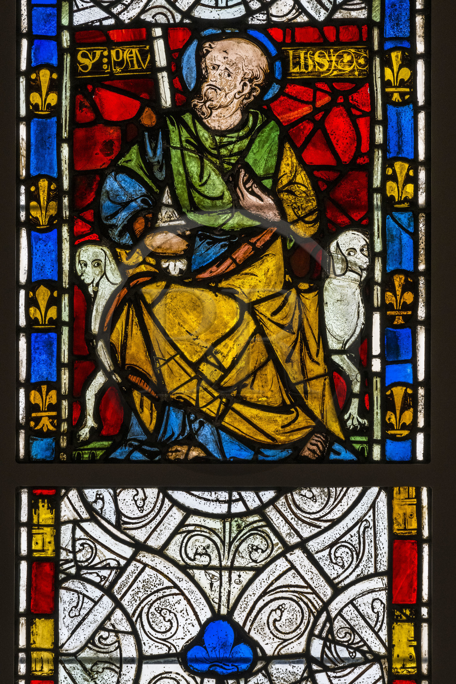 France, Paris, Musée de Cluny - Musée national du Moyen-Age (Middle Ages Museum in the former Hotel de Cluny), stained glass representing Saint Paul (1270-1300) from the royal castle of Rouen