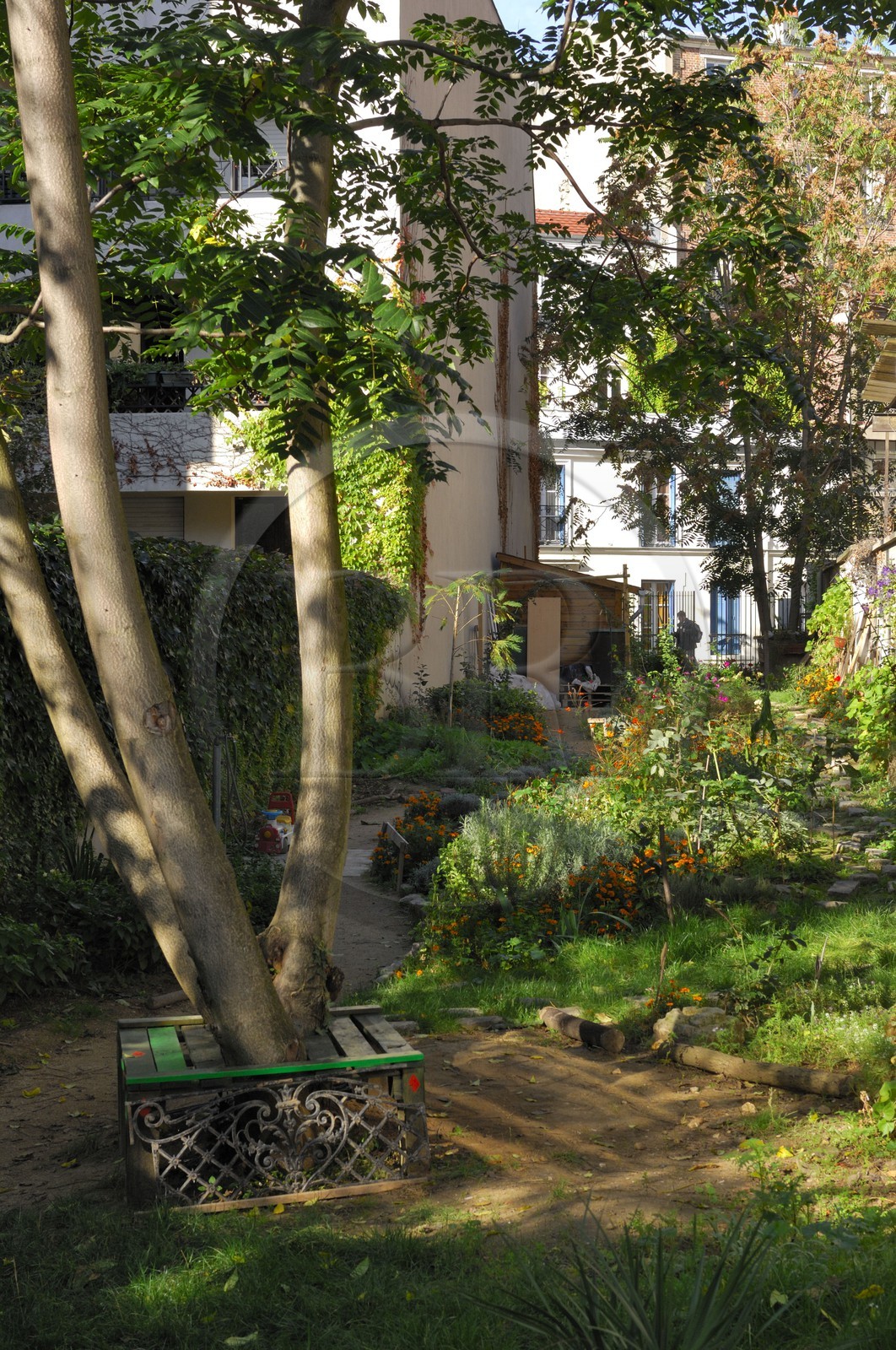 France, Paris (75), passage des Soupirs à Menilmontant, jardin communautaire
