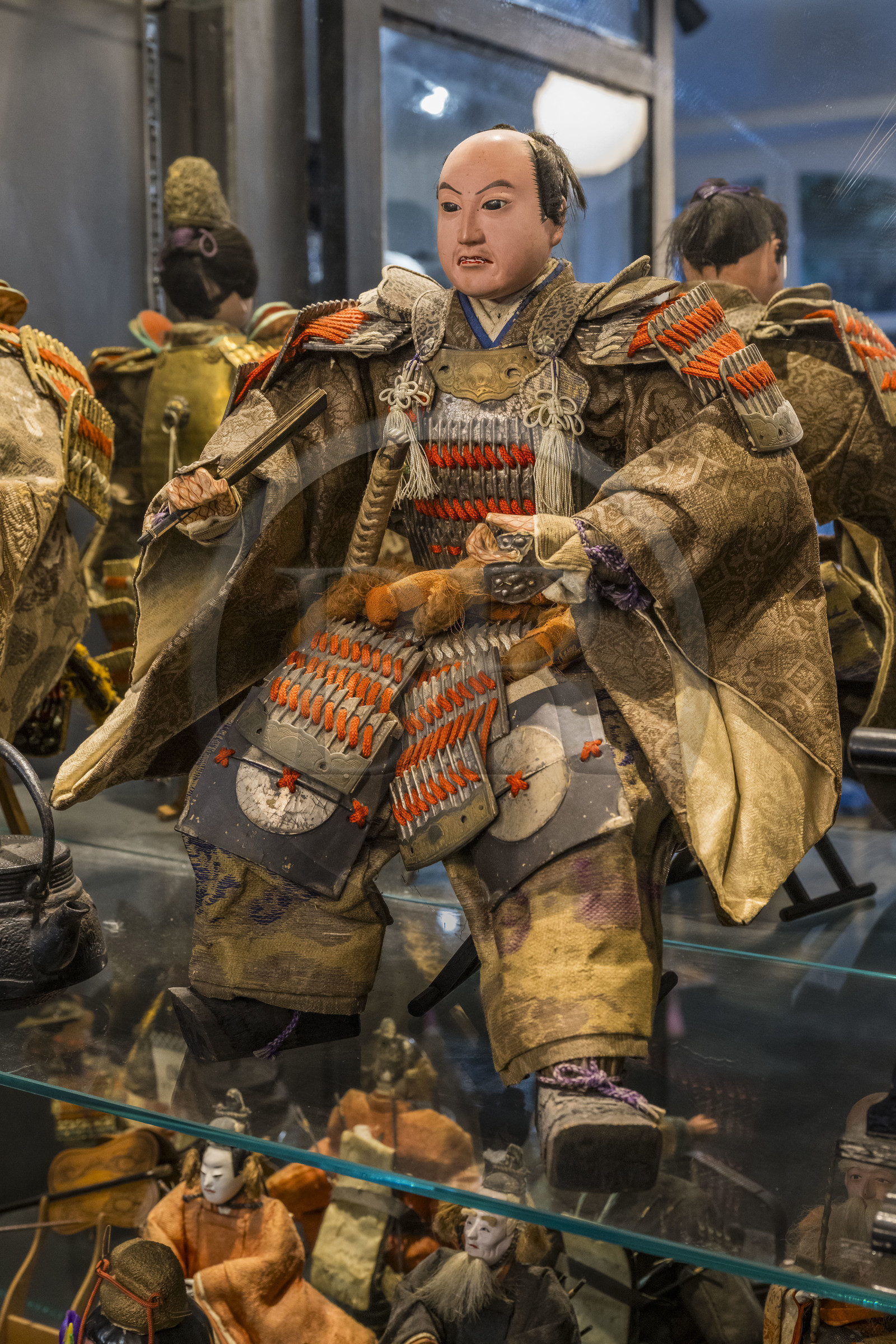 France, Nièvre, Nevers, Bonjour Guesthouse, an elegant and welcoming guesthouse filled with collectibles brought back from all over the world, Japanese samurai dolls in traditional costume