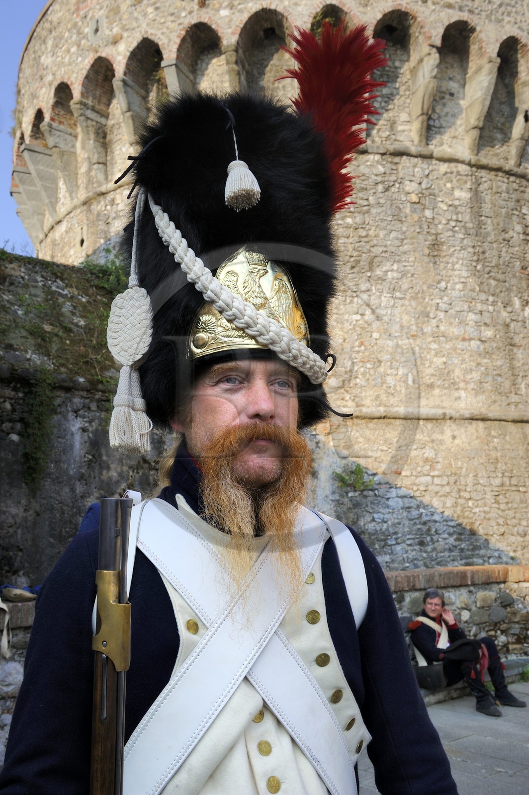 Italie, Ligurie, Sarzana, Napoleon Festival, soldat de la Grande Armée, Grognard du 1er régiment de la Vieille Garde sous l'uniforme des grenadiers