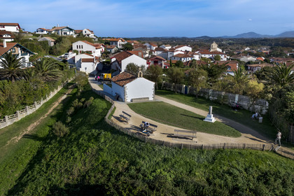 France, Pyrenees Atlantiques, Basque Country coast at Bidart, the Madeleine chapel (aerial view)
