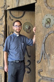 France, Haute Loire, Brioude, the Basilica of Saint-Julien de Brioude in Auvergne Romanesque style, the parish priest Pierre de Veyrac