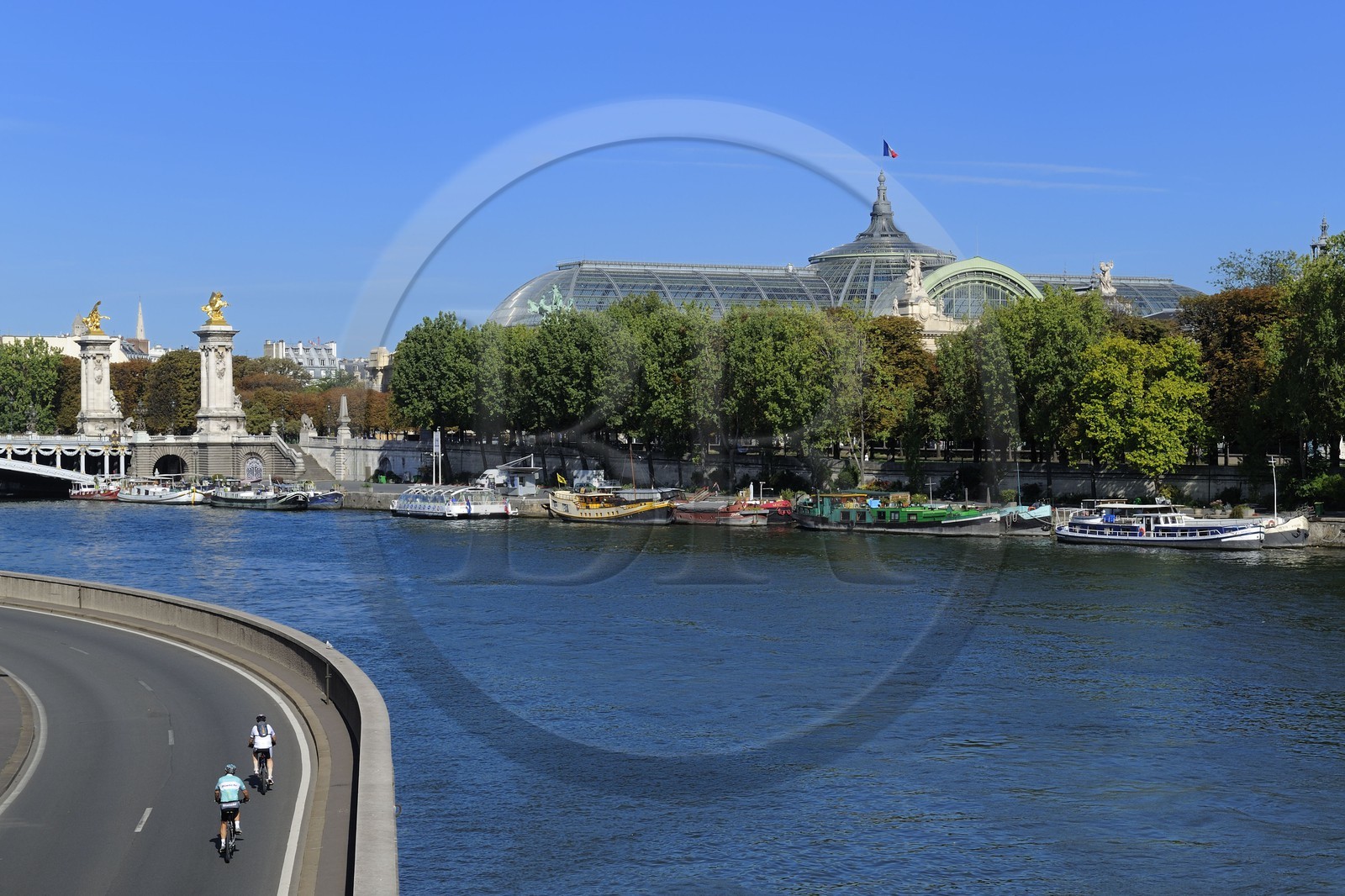 France, Paris (75), les rives de la Seine, classées Patrimoine Mondial de l'UNESCO, le pont Alexandre III et le Grand Palais