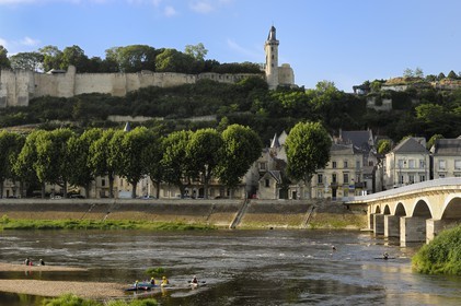 France, Indre et Loire (37), Vallée de la Loire classée Patrimoine Mondial de l'UNESCO, Chinon, vue de la ville et du château depuis la rive sud de la Vienne