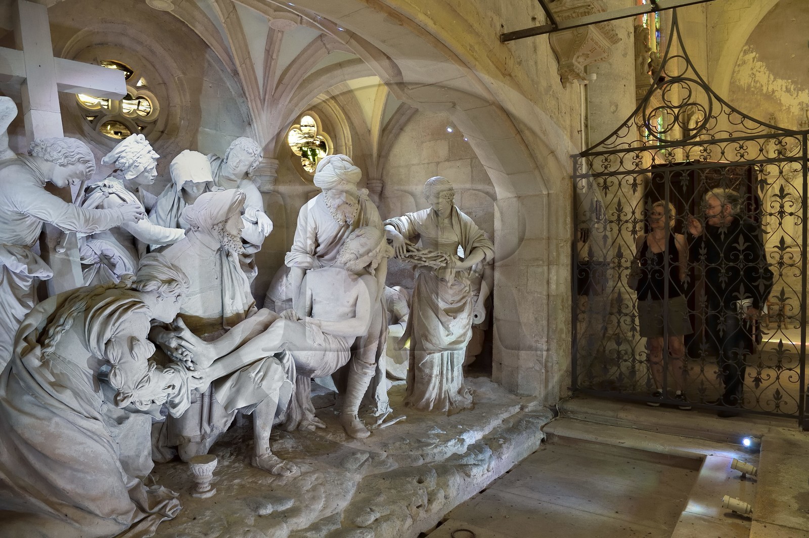 France, Meuse, Saint Mihiel, St. Stephen's Church, the Sepulcher or entombment by the sculptor Ligier Richier (16th century), the dead Christ carried by Nicodemus and Joseph of Arimathea, with at his feet Mary Magdalene