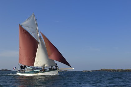 France, Manche, Iles Chausey, the Courrier des Iles boat painted by painter Marin Marie, an Official Painter of the French Navy