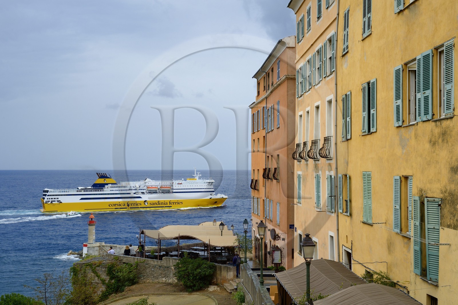 France, Haute Corse, Bastia, the Citadel district of Terra Nova, Corsica Ferries ferry leaving the city