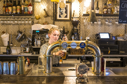 France, Herault, Montpellier, Marché du Lez bringing together shops, flea markets, farmers' markets, restaurants, foodtrucks, startups, entertainment and events, exhibitions, Lili from the Willie Carter Shape Cocktail Bar