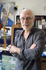 France, Meurthe et Moselle (54), Nancy, le peintre et illustrateur Jame’s Prunier dans son atelier