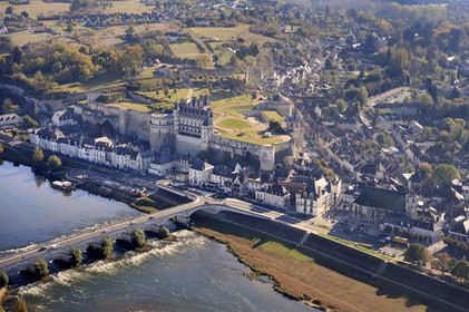 France, Indre et Loire, Amboise, Loire Valley listed as World Heritage by UNESCO, Chateau d'Amboise, aerial view