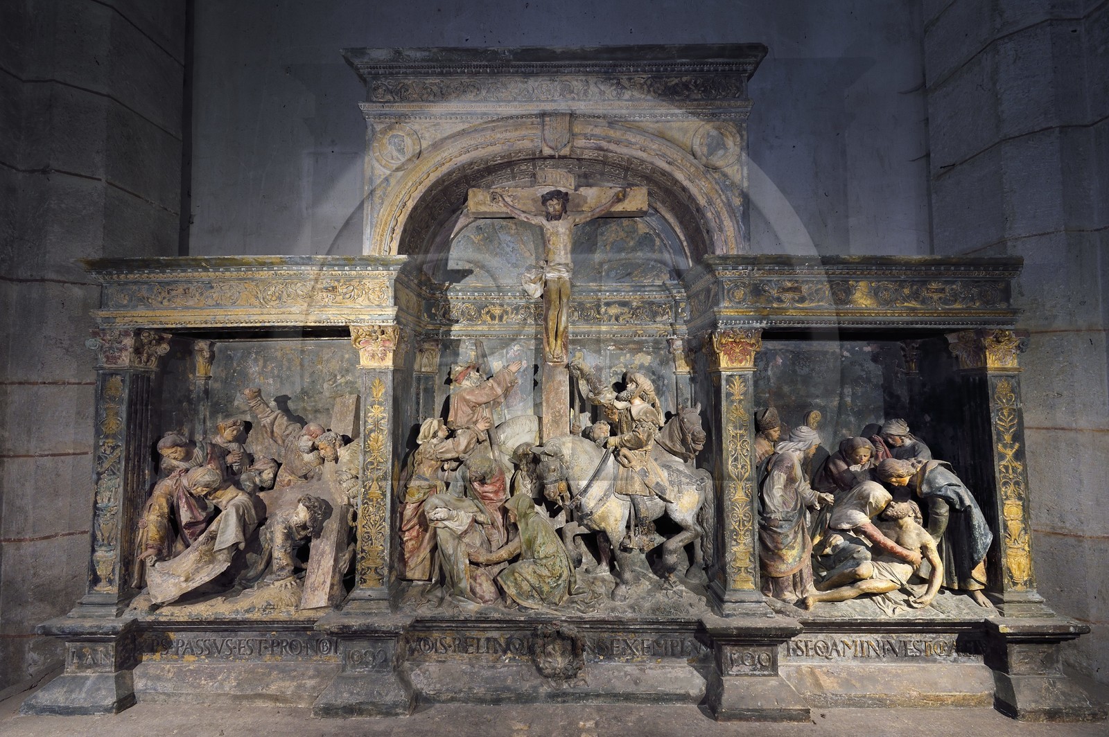 France, Meuse, Lorraine Regional Park, Cotes de Meuse, Vigneulles les Hattonchatel, St. Maur church, Altarpiece of the Passion of Christ attributed to the sculptor Ligier Richier (16th century)