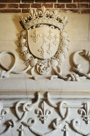 France, Indre et Loire (37), Vallée de la Loire classée Patrimoine mondial de l'UNESCO, château d'Amboise, le logis du Roi, détail de la cheminée de l'antichambre de la cordelière