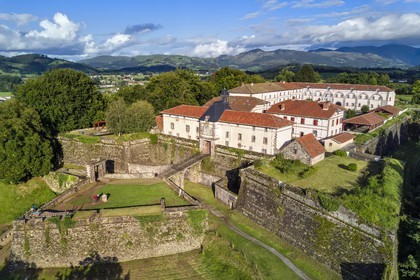 France, Pyrenees Atlantiques, Basque Country, Saint Jean Pied de Port, the citadelle consolidated by Vauban (aerial view)